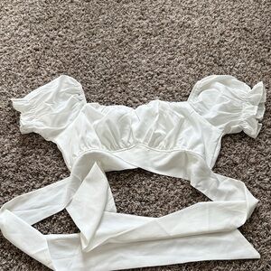 White Puff Sleeve Crop Top